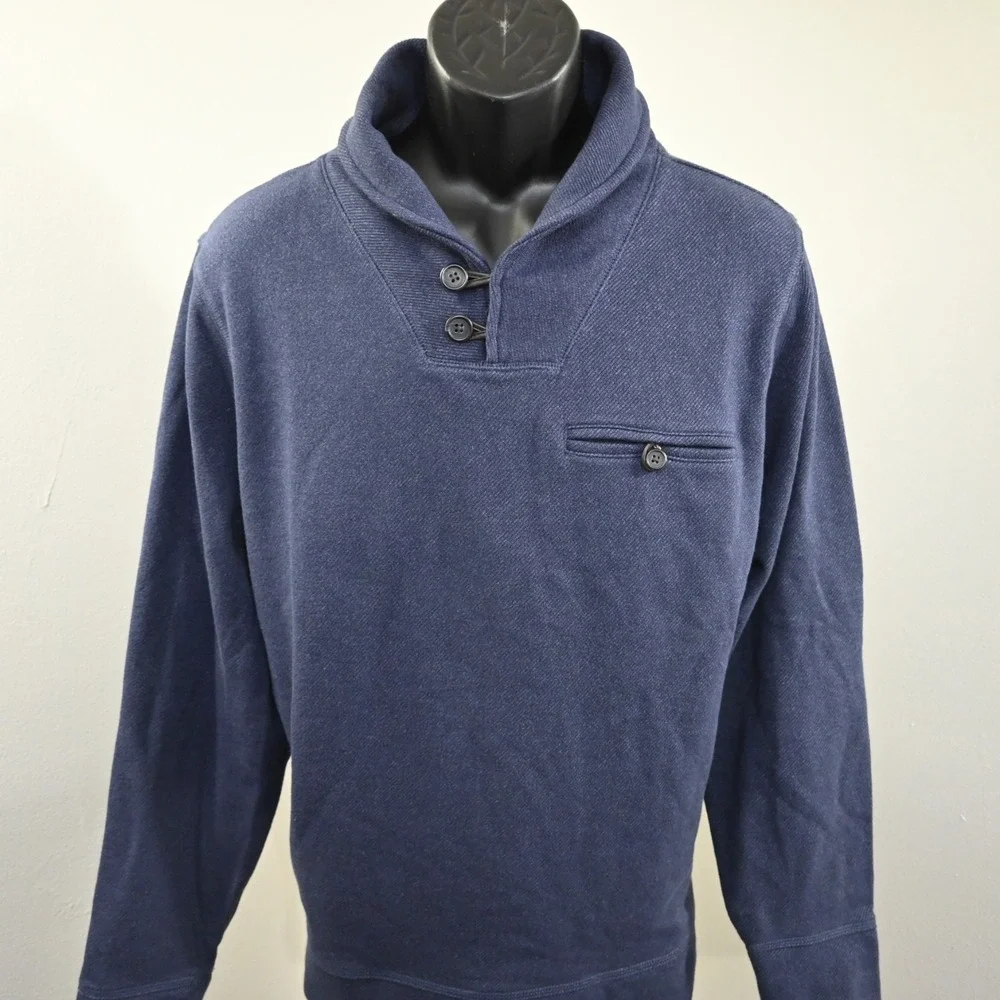 Banana Republic Shawl Neck Sweater Men XL Blue Cotton Blend Long Sleeve Pullover
